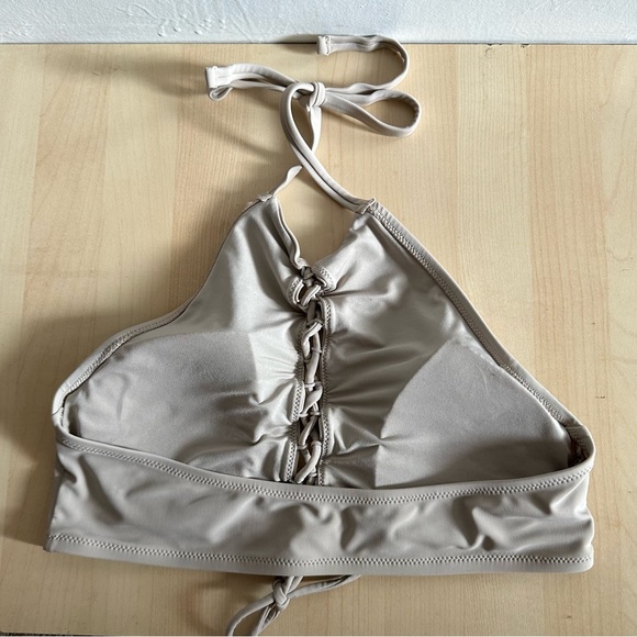Aerie Ivory Lace Up High Neck Swimsuit Bikini Top Size Large EUC - Picture 4 of 8